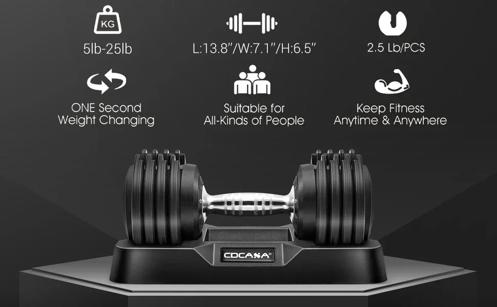 AQCDCASA Adjustable Dumbbells – 25LB/55LB
